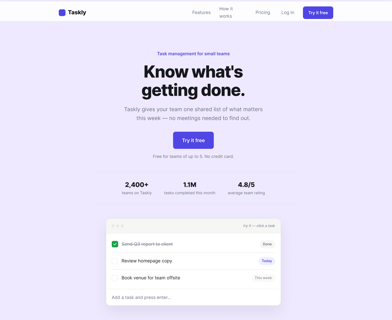 Taskly SaaS task management tool design